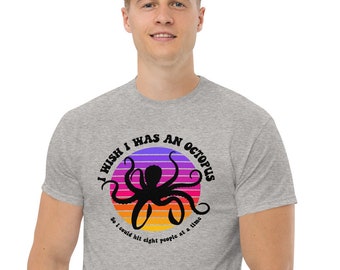I Wish I Was an Octopus T-shit, Sarcastic Octopus Shirt, Reto Sunset Octopus Tee, Kraken Shirt