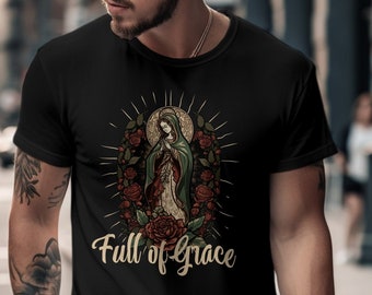 Ave Maria Full of Grace T-Shirt, Catholic Shirt, Religious Gifts, Funny Catholic Tee, Prayer Shirt, Paying Hands, Immaculate Mary