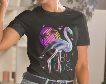 Fabulous Flamingo T-shirt, Flocking Flamingo Shirt, Retro 90's Flamingo Tee, Neon 80's Bird Top, Florida Style Pink Flamingo