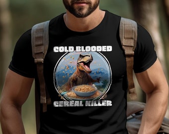T-Rex Cereal Killer T-Shirt, Funny Dinosaur Shirt, Breakfast Lover Tee, Tyrannosaurs Rex Top, Funny Dinosaur Shirts, Halloween Dinosaur Tee