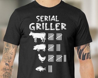 Serial Griller T-shirt, Barbecue tee, Meat smoker shirt, Pork eater gift, Grilling Scoreborad shirt, BBQ Chef tshirt, Meat lover present