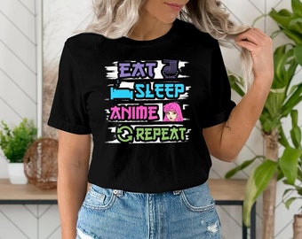 Camiseta de anime "Eat Sleep", para fanáticos del anime, para amantes del manga, regalo para fanáticos de los cómics, arte de anime, cómic japonés, arte de manga