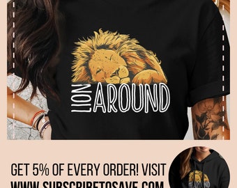 Sleeping Lion Illustration T-Shirt, Safari Animal Graphic Tee, Nature Wildlife Art Shirt, Relaxed Lion Graphic, Animal Lover Gift