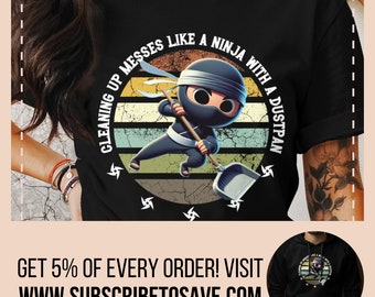 Cartoon Ninja Maid Graphic Tee, Ninja Cleaner T-Shirt, Housekeeper Top, Cute Cleaning Lady Apparel, Fun Birthday Gift Idea