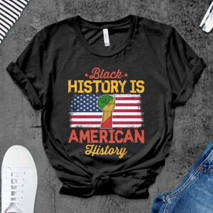 Schwarze Geschichte ist amerikanische Geschichte T-Shirt, Unisex Kurzarm T-Shirt, BLM US Flagge Shirt, schwarze Geschichte Monat Top, Bürgerrechte T-Shirt