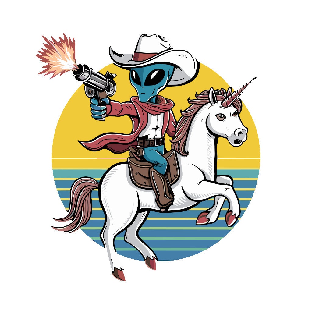 Alien Cowboy Riding Unicorn Digital Art, Retro Vintage Scifi PNG, Fun ...