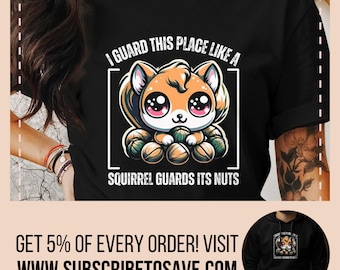 Security Guard T-Shirt, Adorable Squirrel Graphic Tee, Kawaii Mall Cops Creature Shirt, Whimsical Security Guard Clothing Gift