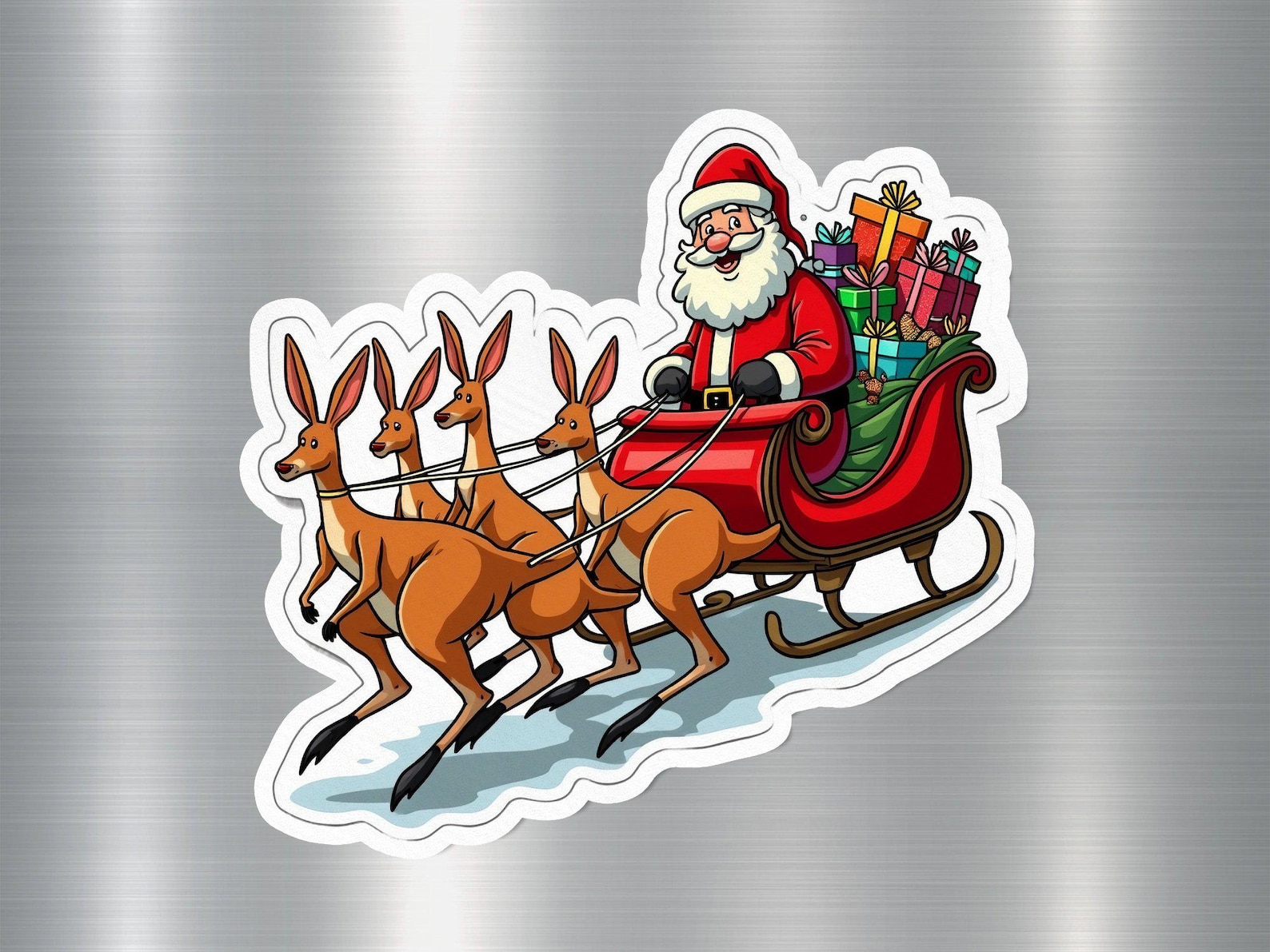Australian Santa Claus Sticker Sleigh With Kangaroo, Funny Aussie ...
