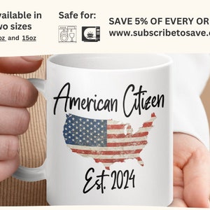 Mug pour nouveau citoyen américain, cadeau commémoratif de citoyenneté, idée cadeau pour nouveau citoyen américain, citoyenneté américaine, carte verte, immigrant 2024