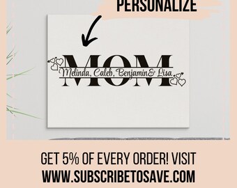 Personalized Mom Wall Art, Custom Childrens Names Print, Kid's name Canvas, Elegant Mother's Gift, Modern Home Decor, Typography Canvas,