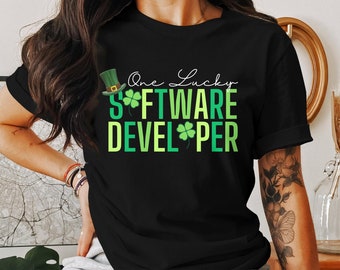 One Lucky Software Developer T-Shirt, Programmer St Patricks Shirt, Funny Irish Tee, Developer IT Coder Programmer Geek Saint Pat's Day Top