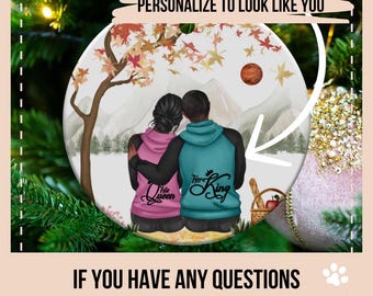 Personalized Valentine's Day Couples Ornament, Custom Couple Candle, Fall Scene Ornament, Anniversary, Engagement, Dating Gift for Couples