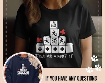 Mahjong Tile Design T-Shirt, Japanese Mahjong Gift Tee, Stylish Graphic Short Sleeve Shirt, Unique Mahjong Player Apparel, Playing Mahjong