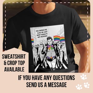 LGBTQ Pride T-Shirt, Equality Not Revenge Graphic Tee, Colorful Rainbow Pride Shirt, Empowerment LGBTQIA+ Parade Shirt, Human Rights Crop