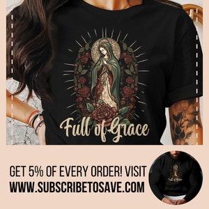 Ave Maria Full of Grace T-Shirt, Catholic Shirt, Religious Gifts, Funny Catholic Tee, Prayer Shirt, Paying Hands, Immaculate Mary