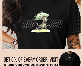 Running Whimsical Tree Character Tee, Funny Nature Graphic Shirt, Unique Illustration T-Shirt, Casual Unisex Apparel, Gift for Nature Lovers