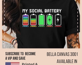Maglietta "My Social Battery", maglietta "Introverso", maglietta antisociale divertente con batteria scarica, maglietta sarcastica, maglietta per assistente sociale, regalo per il distanziamento sociale