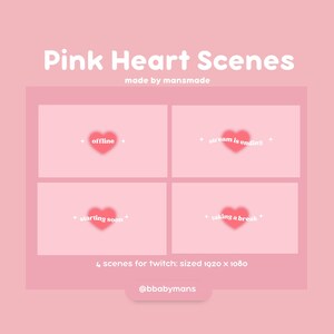 Pink Heart Twitch Scenes - Starting Soon, Be Right Back, Ending and Offline