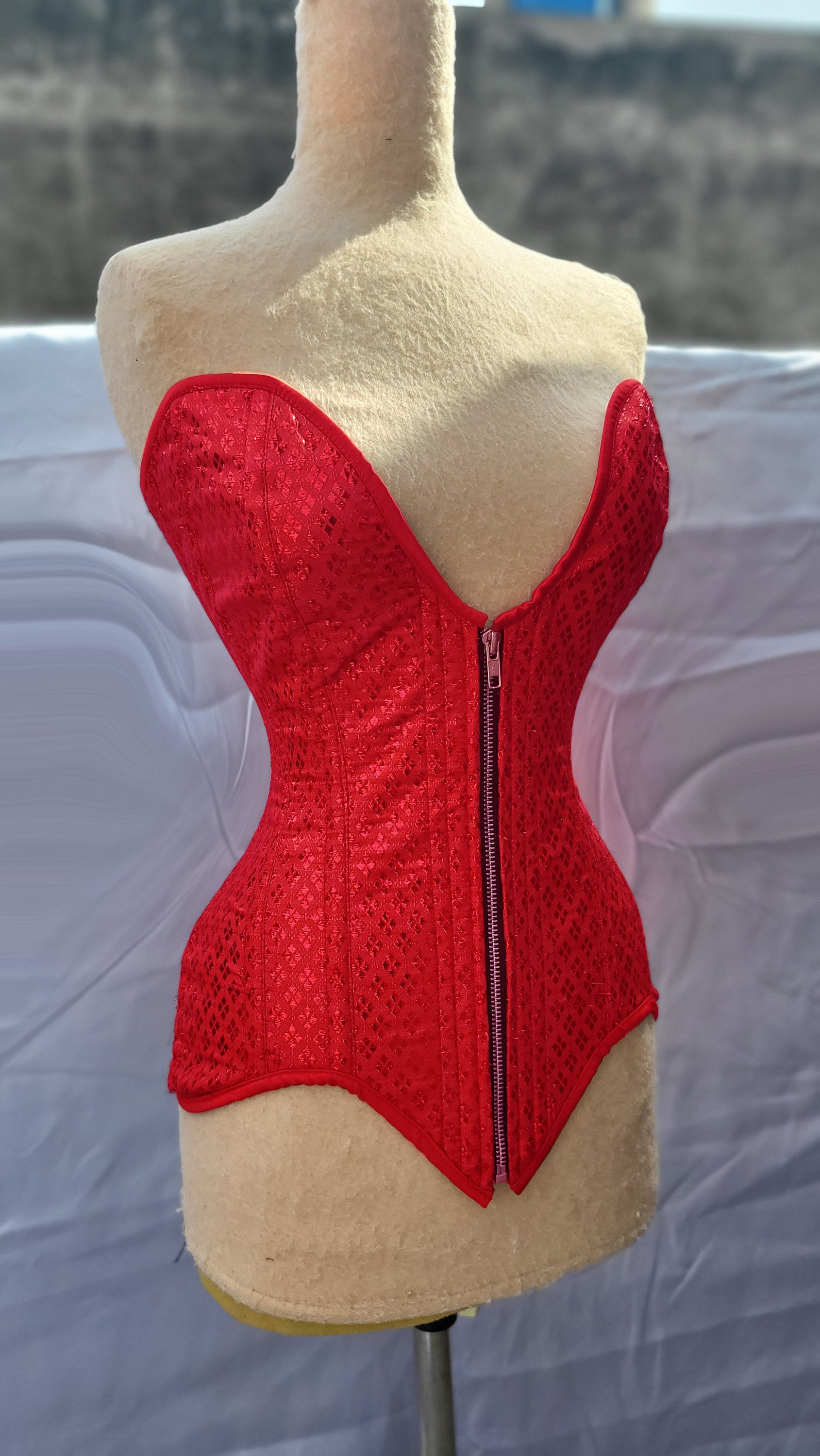 Heavy Duty Steel Boned Overbust Jamawar Waist Trainer Front Zipper Corset 9494