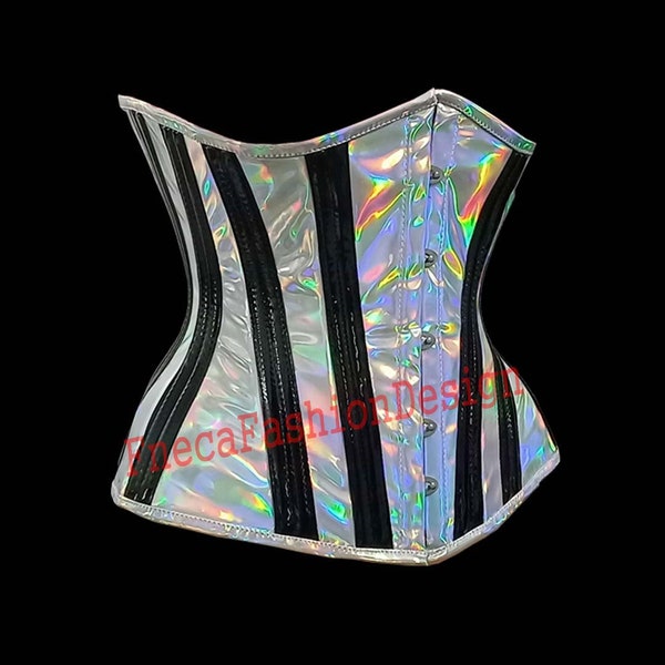 Heavy Duty Women's Under bust Waist Trainer Double Steel Boned Holographic PVC Corset