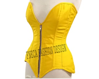 Heavy Duty Steel Boned Overbust Satin Waist Trainer Front Zipper Corset 9494