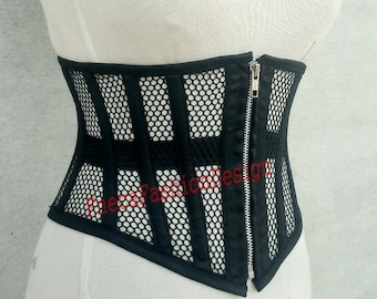 Heavy Duty Women's Waist Training Corset , Steel Boned  Front Zip Corset , Underbust Shaper Weight Loss Corset , Mesh Corset