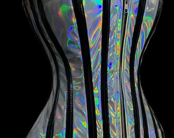 Women's Overbust Waist Trainer Steel Boned Holographic PVC Corset