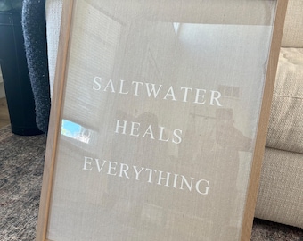 Saltwater Heals Everything Canvas Wall Art | Minimalist Coastal Beach House 18x24