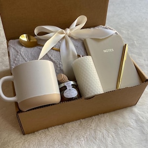 Pacote de cuidados para ela enviando vibrações de cura, presente de simpatia, enviando amor e abraços, melhore logo, presente para melhor amiga, caixa de presente de chá e caneca