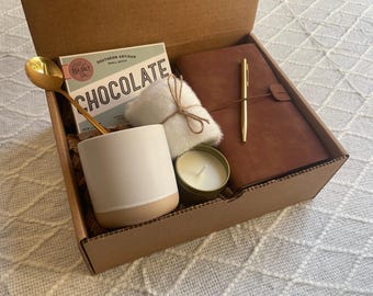 Caja de regalo con manta "Think Of You", regalo para ella, paquete de cuidado de otoño, caja de regalo Hygge, regalo personalizado, taza hecha a mano, regalos para mujeres