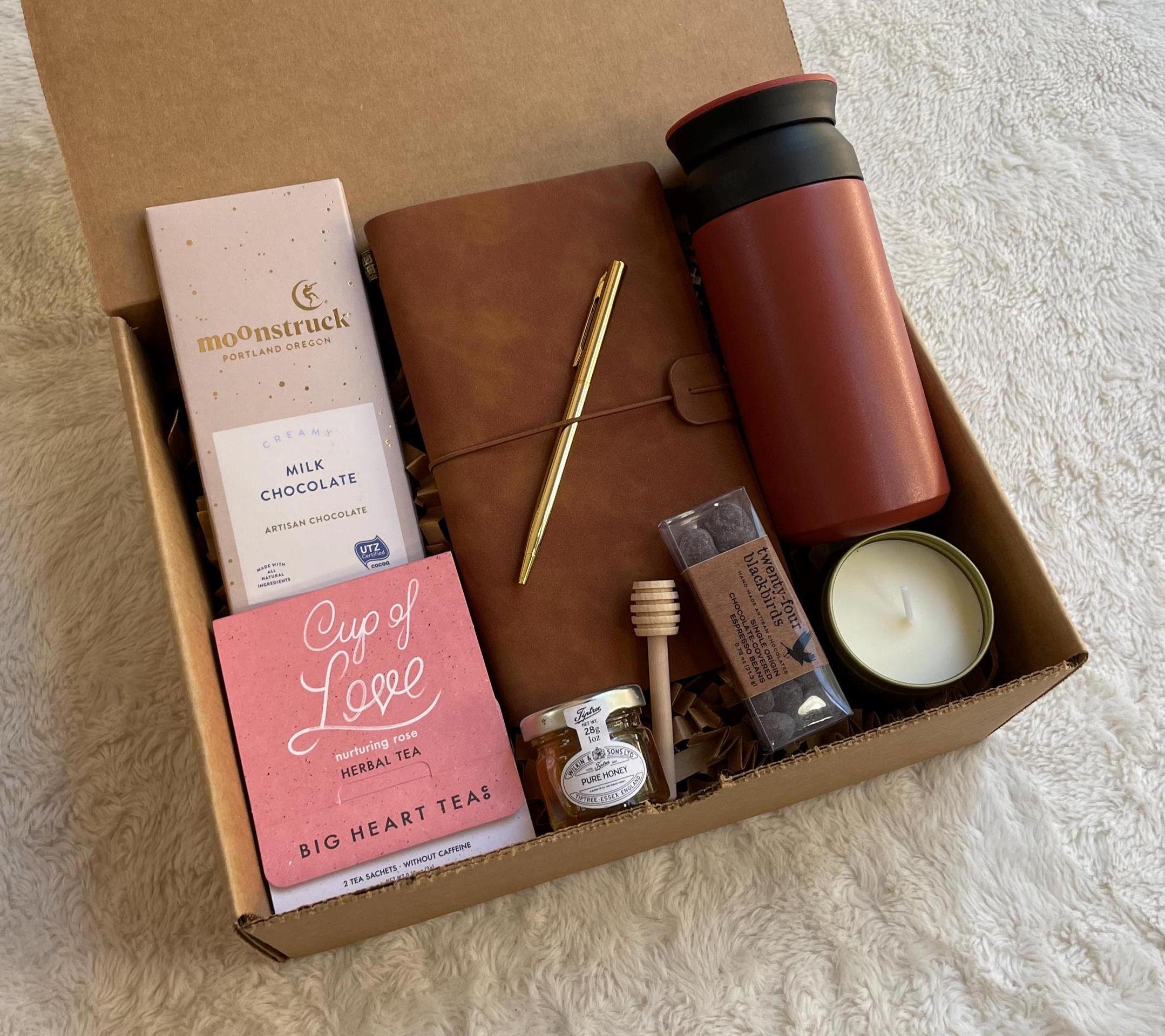 Personalized Vibes Gift Box For Her, Tea Gift Basket For Women With Candle, Gift for Coworker, Retirement Gift Her, Birthday Gift Set Women