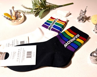 Rainbow Fashion Unisex Korean Novelty Crazy Fun Cotton Socks | Gift for Him | Gift for Her | Hearts | Cute Happy Cool Funny Socks LGBTQ+