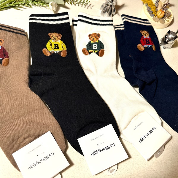 Teddy Bear Fashion Unisex Korean Novelty Crazy Fun Cotton Socks | Gift for Him | Gift for Her | Teddy Bear| Cute Happy Cool Funny Socks