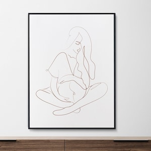 Pregnancy Line Art, Pregnant Mother Line Drawing Print, Baby Line Art, Mommy Art, Maternity Art, Gift for Pregnant Women, Pregnant Print
