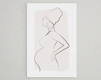 Self Care Pregnant Woman Line Drawing, Pregnant Belly Showing, Baby Shower Decoration Neutral, Psalm 139:13, Mommy Art, Maternity Art