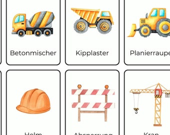 Construction site and tools | Montessori learning cards for children | Digital download