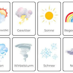 Clima | Cartões de aprendizagem Montessori para crianças |  Download digital