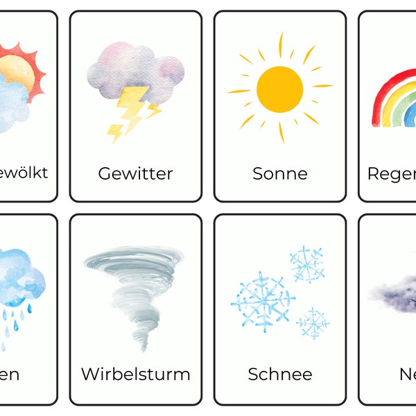 Montessori flashcards for children | Weather theme | Digital Download