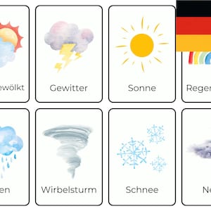 Weather in German and Dutch | Montessori flashcards for children | Digital download