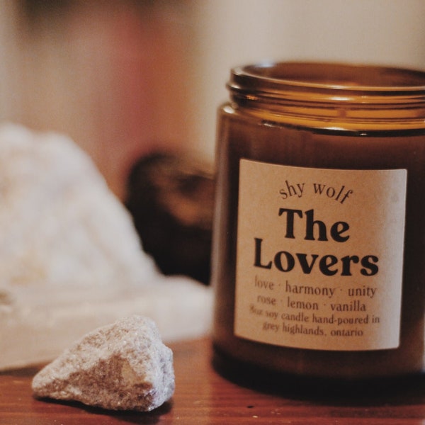 The Lovers Tarot Candle - Spiritual Gift, Wedding Candle, Anniversary Gift, Witchy Candle, Alter Candles, Astrology Candle, Rose Lemom