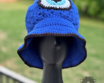 Deep Blue Evil Eye Granny Square Bucket Hat