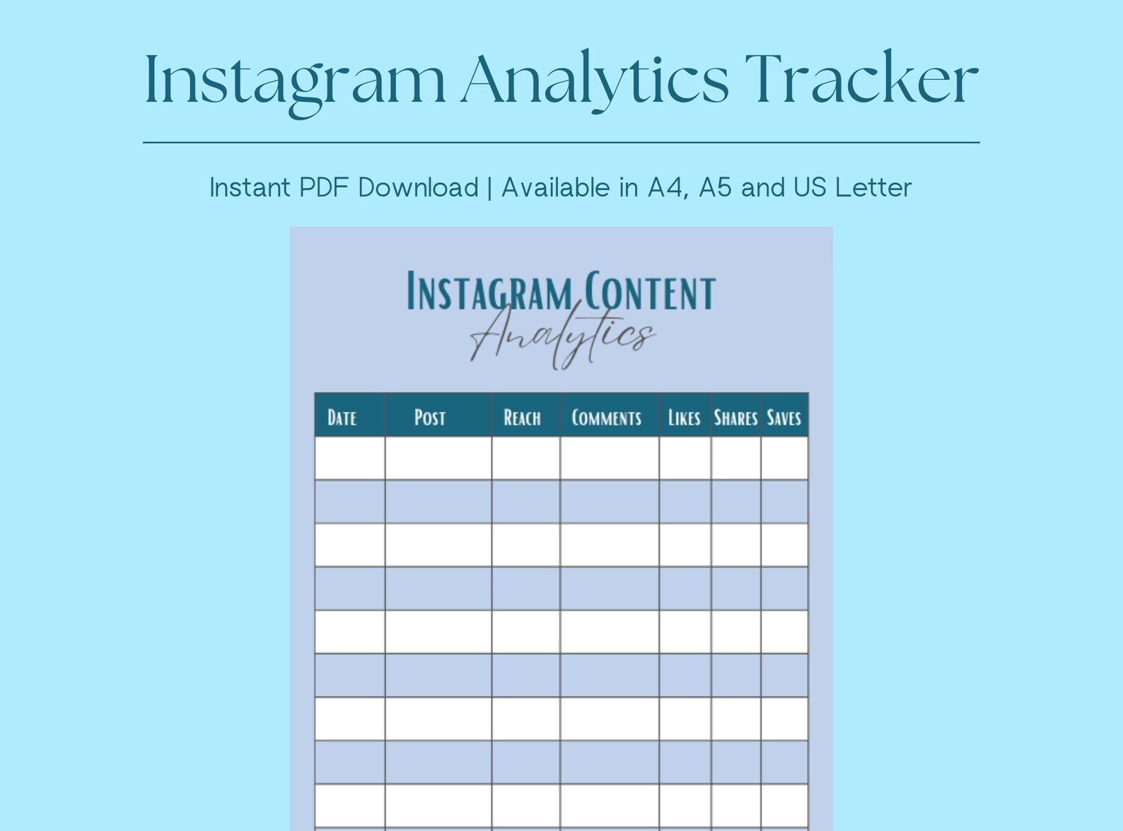 Instagram Analytics Tracker Printable Content Planner Social Media ...