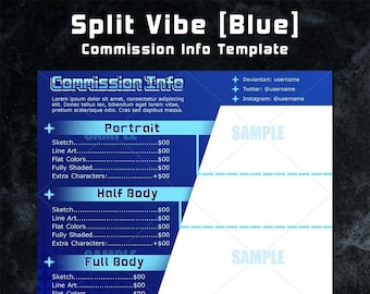 Split Vibe [Blue] - Art Commission Template - Photoshop Clip Studio Paint Transparent PNG