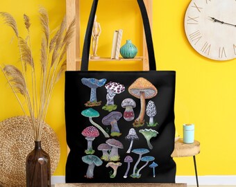 Mushroom Tote Bag, Reusable Market Bag, Tote Bag, Aesthetic,Mushrooms Canvas Tote Bag, Gift For Her, Foraging Bag, Unique Shoulder Bag.
