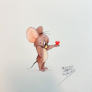 Souris mignonne Dessin original Illustration stylo à bille dessin drôle Cadeau St Valentin image 1