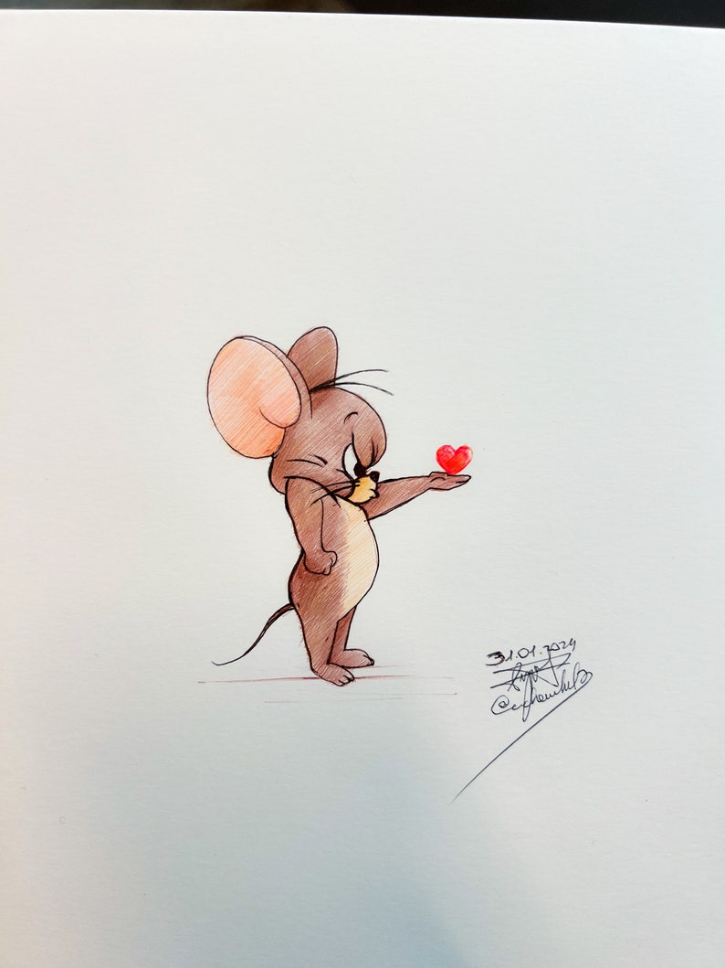 Souris mignonne Dessin original Illustration stylo à bille dessin drôle Cadeau St Valentin image 1