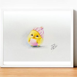 Dibujo a lápiz - poulet mignon - obras de arte - impresiones a la demanda - ilustración amusante - croquis amusant - idée cadeau amusante