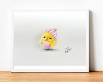 Dessin au crayon - poulet mignon - oeuvres d'art - impressions à la demande - illustration amusante - croquis amusant - idée cadeau amusant