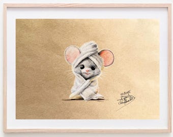 Beautiful Mouse Drawing - Pencil Illustration - decoration idea - Dream drawing - Funny Mouse Drawing - PRINT
