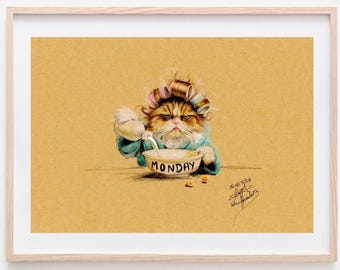 Beautiful Cat Drawing - Pencil Illustration - decoration idea - Dream drawing - Funny Cat Drawing - PRINT